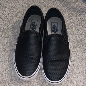 womens black leather type of material vans